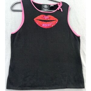 VTG Michael Simon Sweater Womens XL Black Sleeveless Pullover Lips Valentines